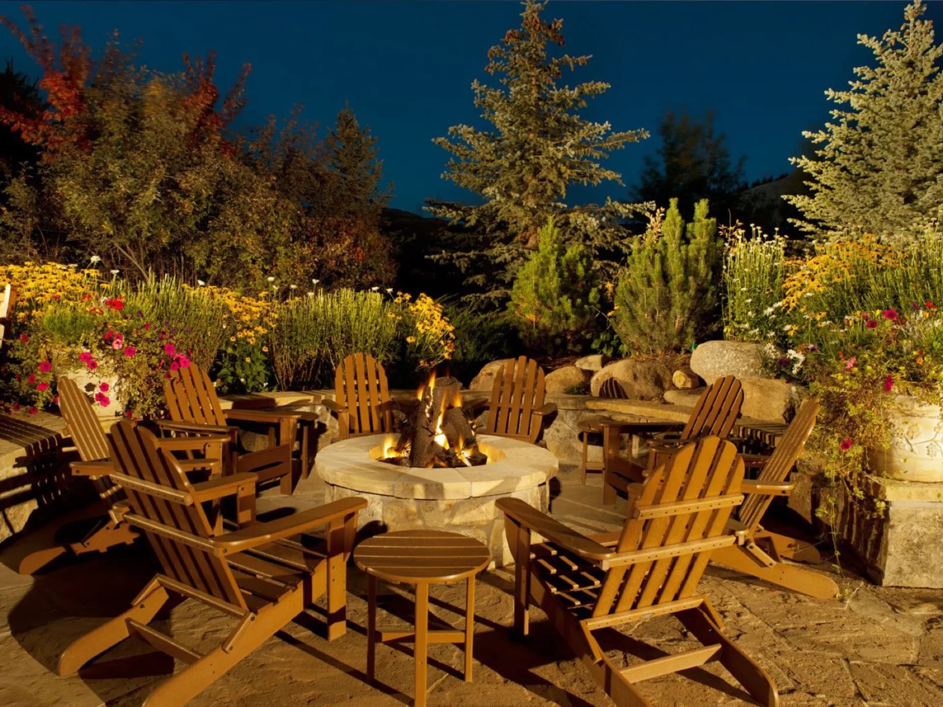 Covered outdoor living space with mountain views